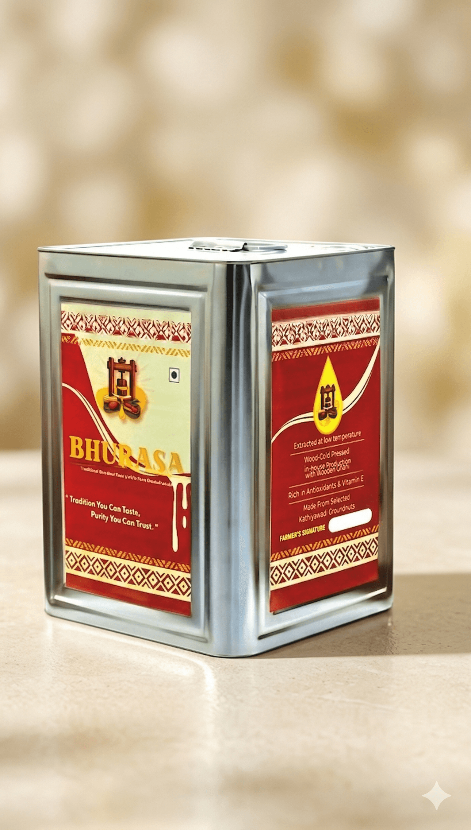 Bhurasa Wood-Pressed Groundnut Oil — 5L Tin